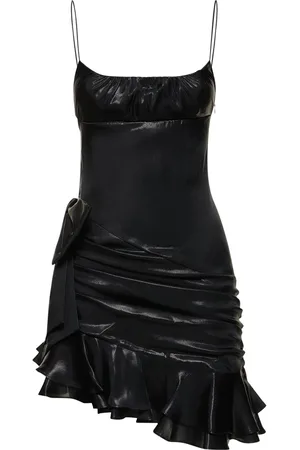 Alessandra Rich Laminated Silk Blend Mini Dress W/volant