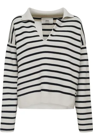 Ami Striped Cotton & Wool Polo Sweater