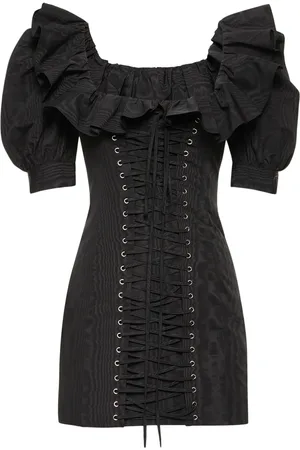 Alessandra Rich Moiré Mini Dress W/ Lace-up Detail