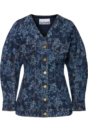 Ganni Lazer Denim Shaped Sleeve Blazer