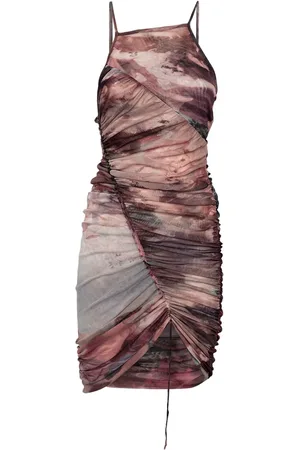 Balmain Gathered Printed Tulle Mini Dress