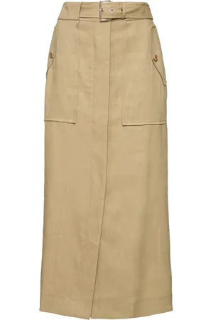 Alberta Ferretti Stretch Linen Blend Midi Skirt