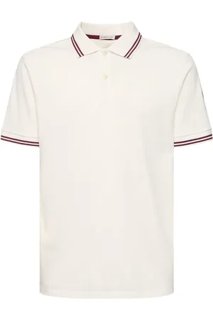 Moncler Striped Trim Cotton Piquet Polo Shirt