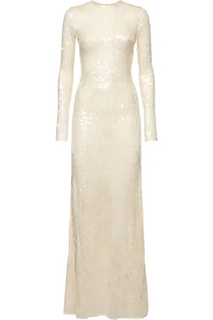DAVID KOMA Sequined Open Back Long Sleeve Gown