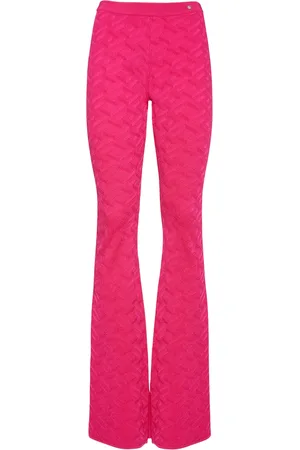 VERSACE Logo Jacquard Knit Viscose Flared Pants