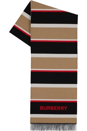 Burberry Striped Wool & Cotton Scarf W/logo