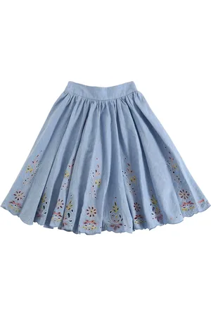 Chloé Embroidered Cotton Chambray Skirt