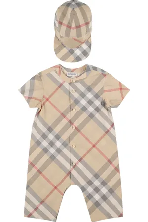 Burberry Check Print Cotton Romper & Hat