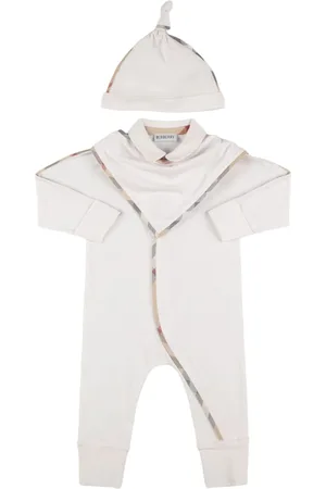 Burberry Cotton Blend Romper, Bib & Hat