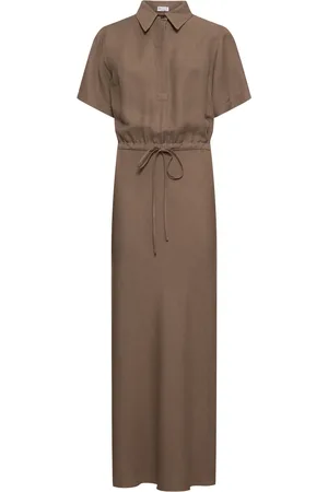 Brunello Cucinelli Fluid Linen Blend Twill Midi Shirt Dress