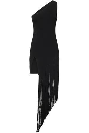 DAVID KOMA Asymmetric Knit Dress W/ Side Fringe