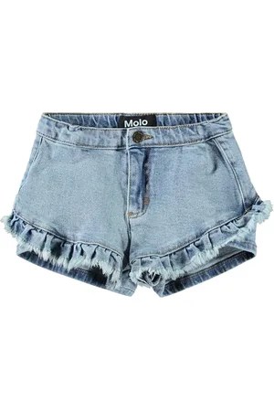 Molo Ruffled Cotton Blend Denim Shorts