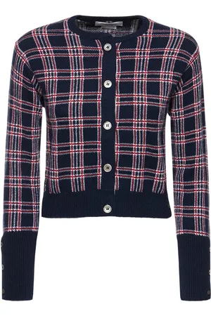 Thom Browne Checked Cashmere Knit Cropped Cardigan