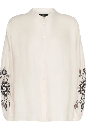 Max Mara Ilex Embroidered Linen Collarless Shirt