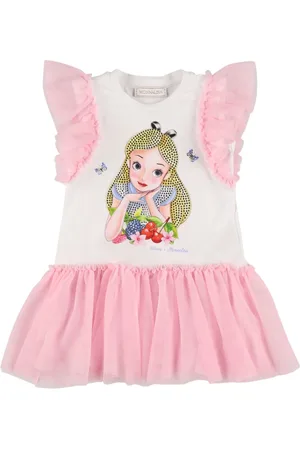 MONNALISA Printed Jersey & Tulle Dress