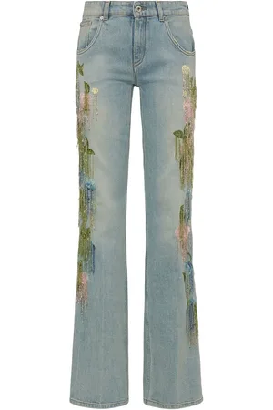 BLUMARINE Embroidered Low Rise Straight Jeans