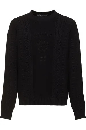 VERSACE Logo Cotton Blend Cable Knit Sweater