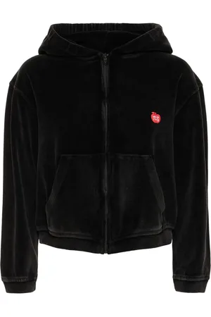 Alexander Wang Cropped Zip Up Cotton Hoodie W/ Logo