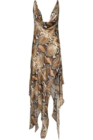 Roberto Cavalli Printed Silk Chiffon Satin Long Dress