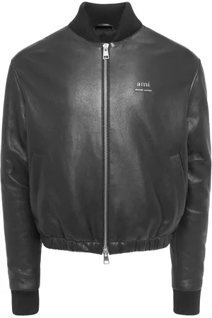 Ami Smooth Leather Logo Bomber Jacket