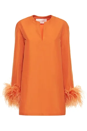 VALENTINO Micro Faille & Feather Mini Dress