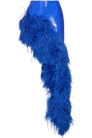 DAVID KOMA Sequined & Feathered Skirt W/ Hip Cutout