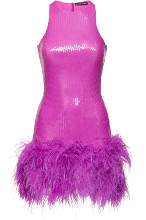 DAVID KOMA Sequin Sleeveless Mini Dress W/ Feathers