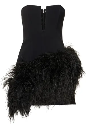 DAVID KOMA V Cut Strapless Mini Dress W/ Feathers
