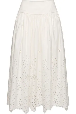 Self-Portrait Embroidered Cotton Midi Skirt