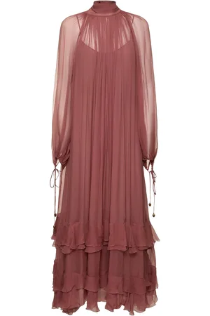 Chloé Draped Silk Mousseline Long Dress