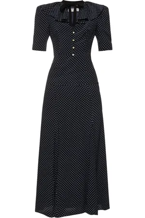 Alessandra Rich Polka Dot Silk Short Sleeve Long Dress