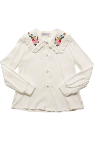 MONNALISA Flower Embroidered Viscose Twill Shirt