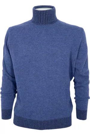 CASHMERE COMPANY Strik, Herre, Blå, XL, Uld, Turtleneck