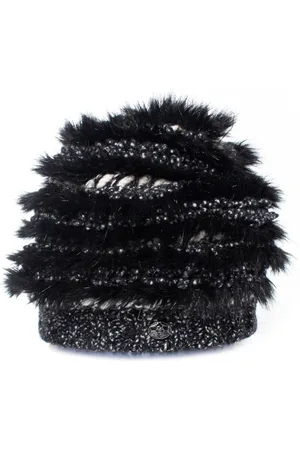CHANEL Pre-owned, Dame, Sort, ONE SIZE, Cashmere, Pre-owned Cashmere fur fringe beanie