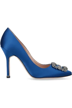 Manolo Blahnik Sko, Dame, Blå, 37 1/2 EU, Læder, Hangisi Pumper