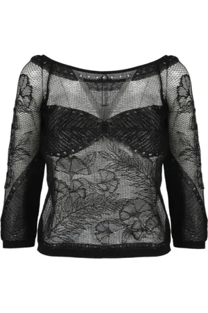 Alberta Ferretti Top, Dame, Sort, XS, Polyester, Top med lange ærmer