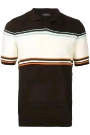 Roberto Collina Top, Herre, Sort, XL, Bomuld, Stribet kortærmet poloshirt
