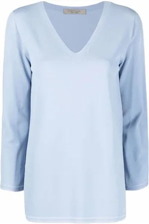 D.EXTERIOR Strik, Dame, Blå, M, Uld, V-hals jumper