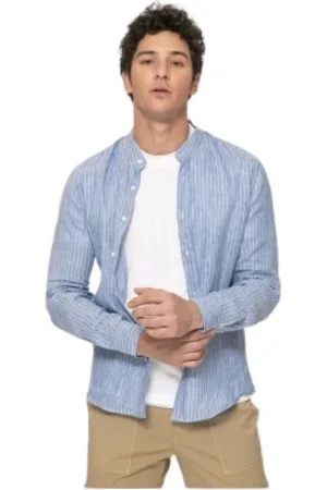 Brunello Cucinelli Skjorte, Herre, Blå, M, Linned, Stribet linnedskjorte