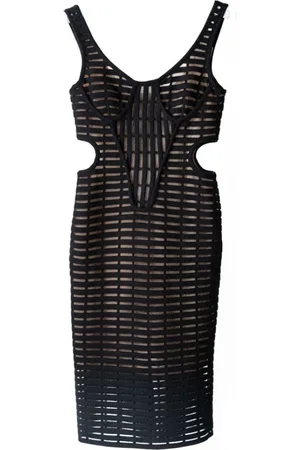 GENNY Kjole, Dame, Sort, M, Polyester, Kjole med udskåret design