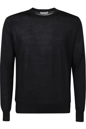 BALLANTYNE Strik, Herre, Sort, M, Uld, Basolan Plain Roundeck Sweater W2P000 16W02