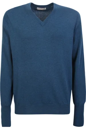 BALLANTYNE Strik, Herre, Blå, XL, Cashmere, V-hals cashmere pullover af