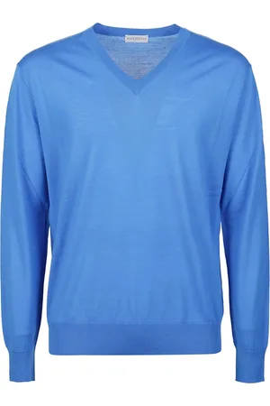 BALLANTYNE Strik, Herre, Blå, XL, Plain Sweater