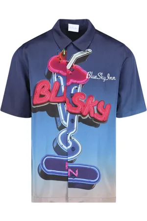 BLUE SKY INN Skjorte, Herre, Blå, XL, Uld, Short Sleeve Bluser