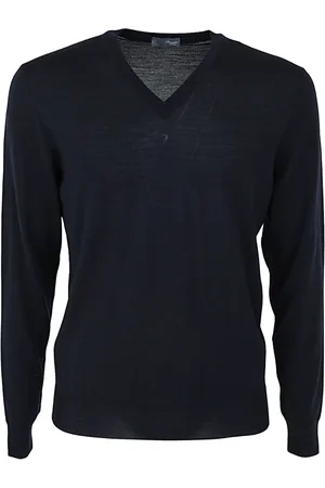 DRUMOHR Strik, Herre, Blå, S, Uld, Modern V-Neck Pullover