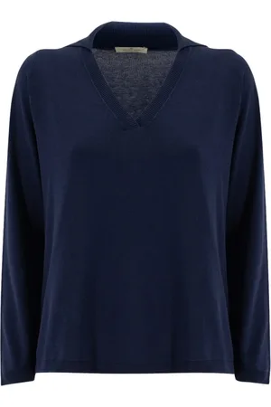 PANICALE Strik, Dame, Blå, M, Bomuld, V-neck Knitwear