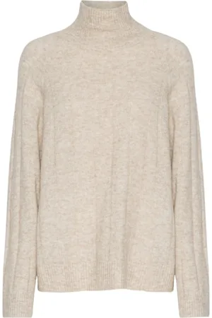 Basicapparel Strik, Dame, , XL, Uld, - Claudine High Neck - Brazilian Sand