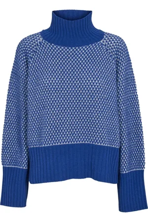 Basicapparel Strik, Dame, Blå, XL, Uld, - Line 2 Colored T-Neck - Light Grey Melange / Princess