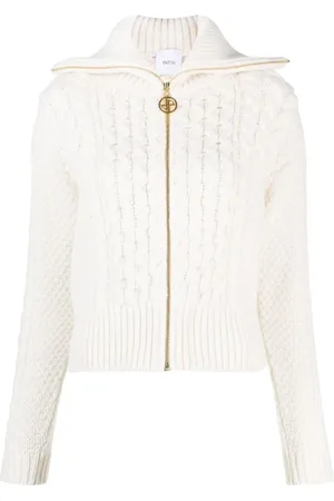 Patou Sweathshirts & Hoodies, Dame, Hvid, S, Uld, Hvid Striktrøje med Lynlås