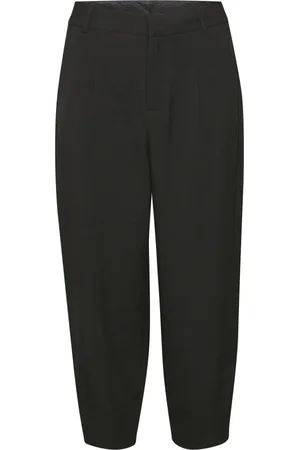 Kaffe Bukser, Dame, Sort, M, Polyester, Højtaljede bukser med bæltestropper og sidelommer